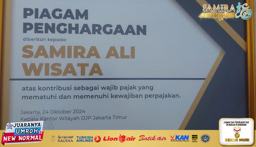 Samira Mendapatkan Piagam Penghargaan Wajib Pajak